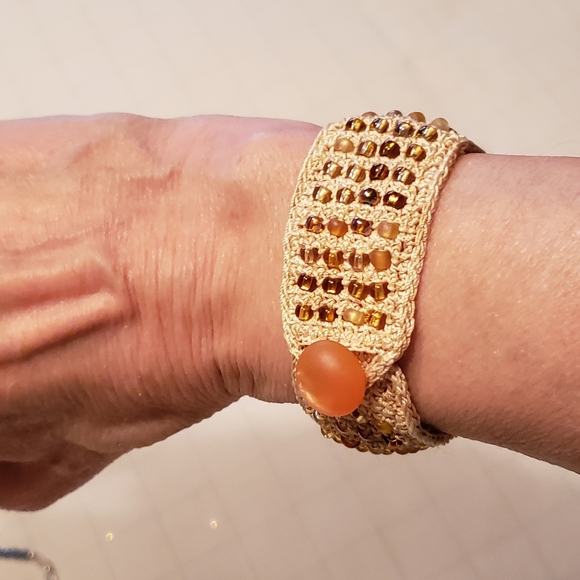 Hand Crafted Jewelry - HAND CRAFTED "Stained Glass" Bead Crochet Cuff Bracelet